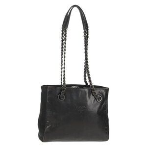 PRADA Chain Shoulder Bag Leather Nylon Black Auth ep12271